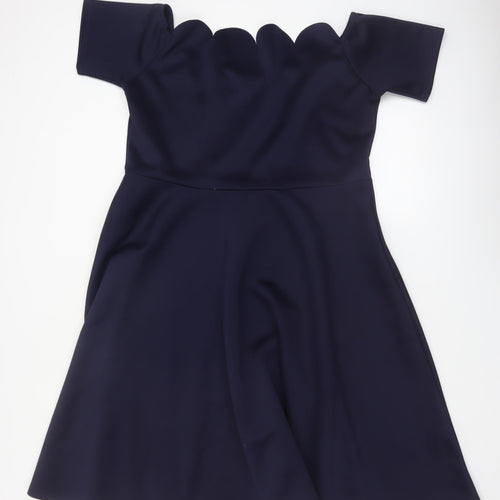 Boohoo Women's Blue Off Shoulder Fit & Flare Scallop Dress Size 22