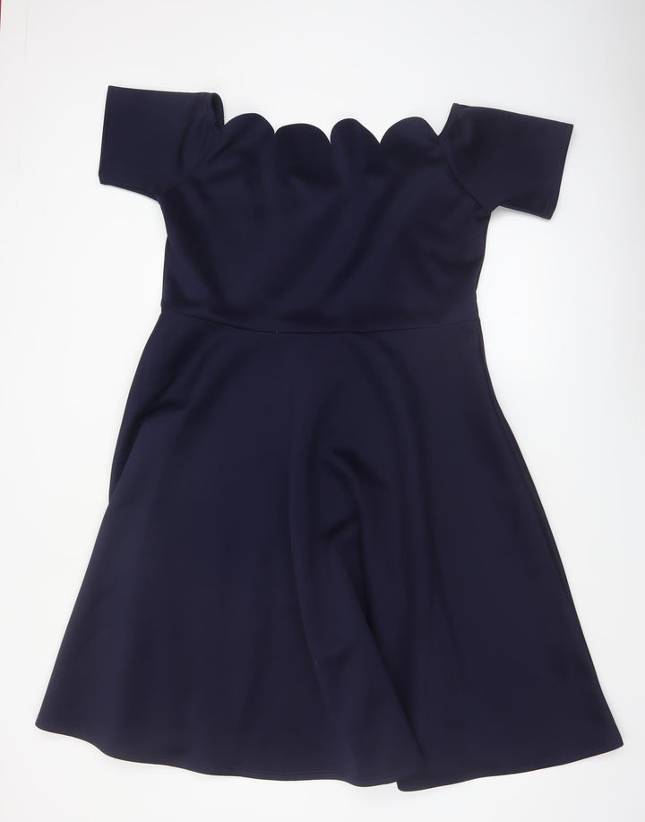 Boohoo Women's Blue Off Shoulder Fit & Flare Scallop Dress Size 22