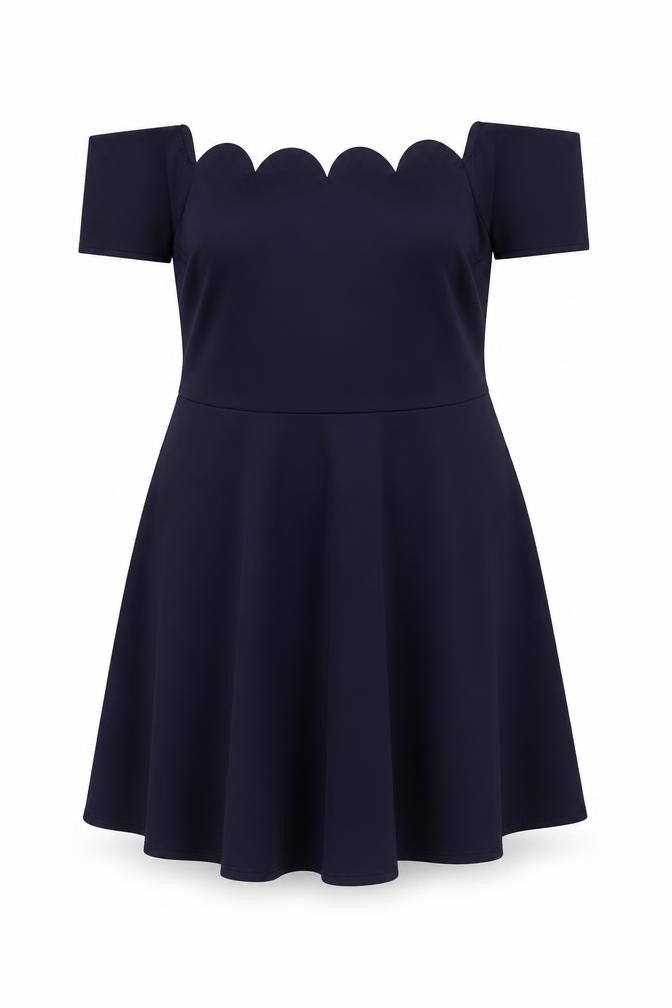 Boohoo Women's Blue Off Shoulder Fit & Flare Scallop Dress Size 22