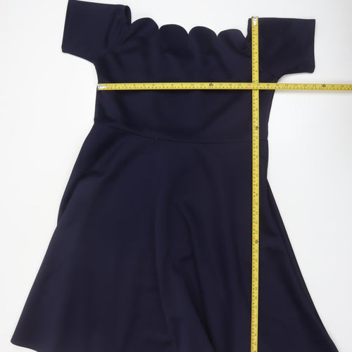 Boohoo Women's Blue Off Shoulder Fit & Flare Scallop Dress Size 22