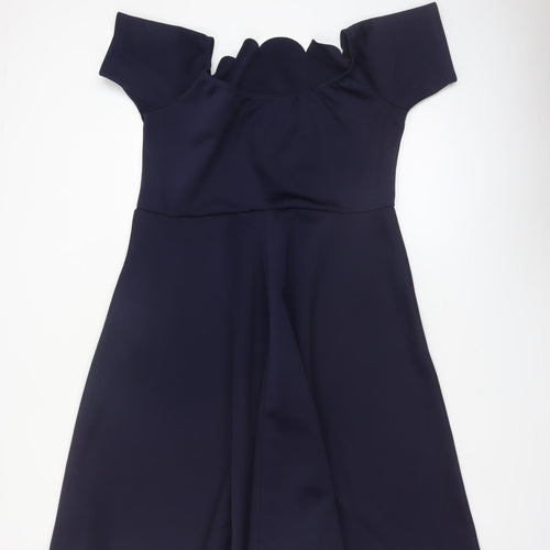 Boohoo Women's Blue Off Shoulder Fit & Flare Scallop Dress Size 22
