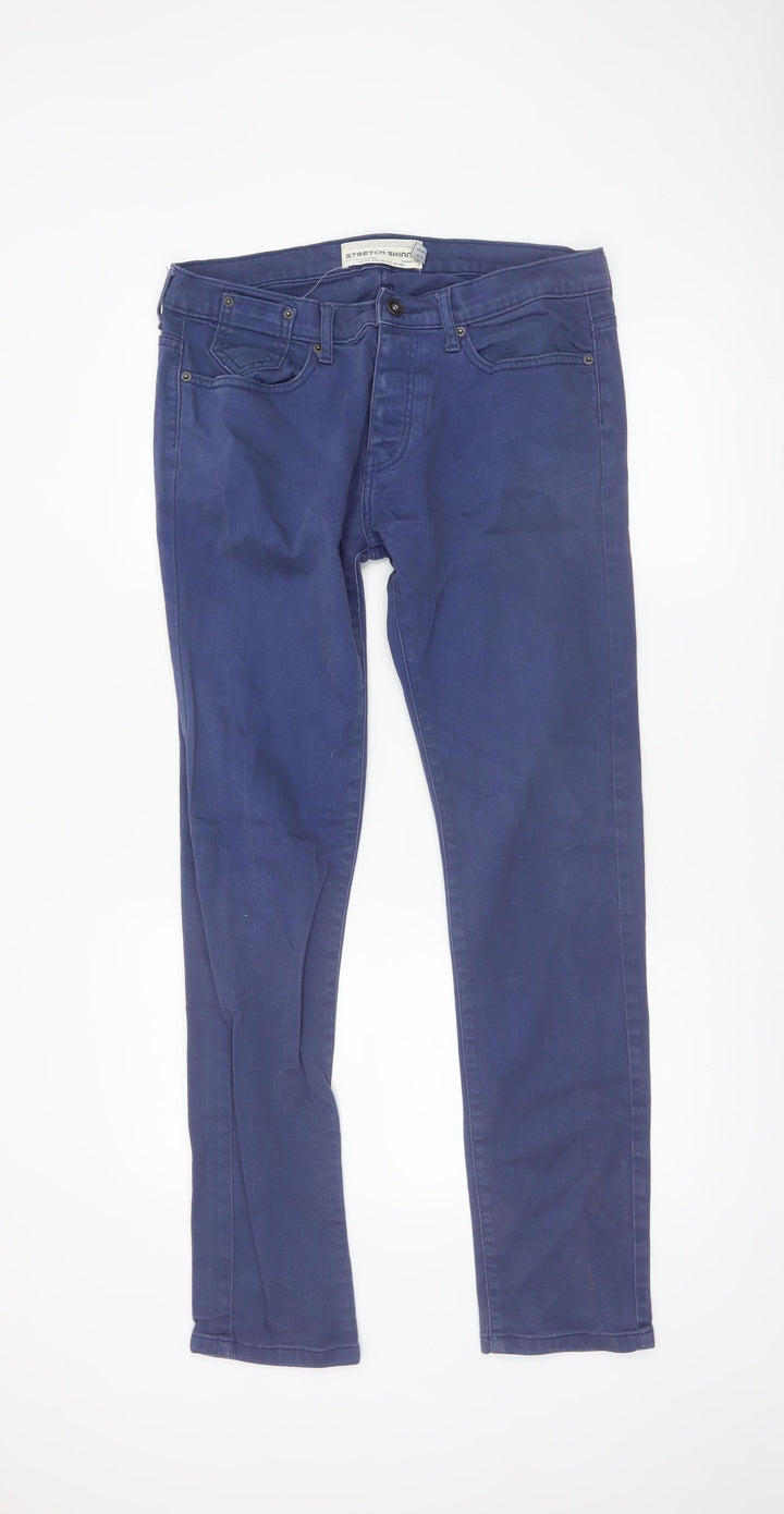 Topman Men's Blue Stretch Skinny Trousers Size 34R