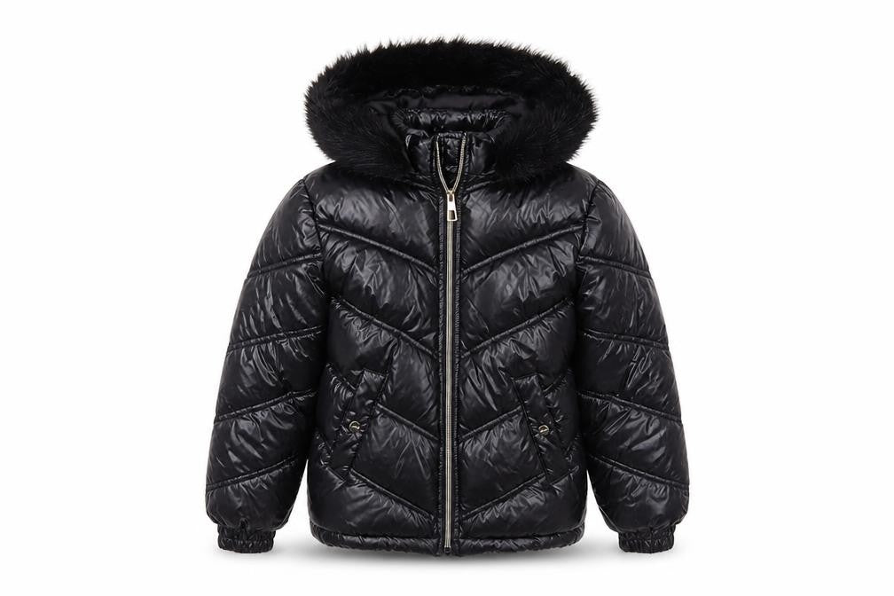 Lipsy London Boys Black Hooded Puffer Jacket 10 Years Faux Fur Trim Winter Coat