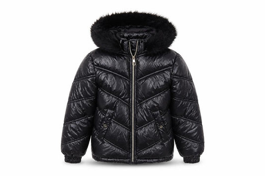 Lipsy London Boys Black Hooded Puffer Jacket 10 Years Faux Fur Trim Winter Coat