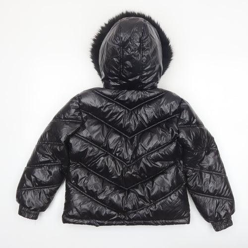 Lipsy London Boys Black Hooded Puffer Jacket 10 Years Faux Fur Trim Winter Coat