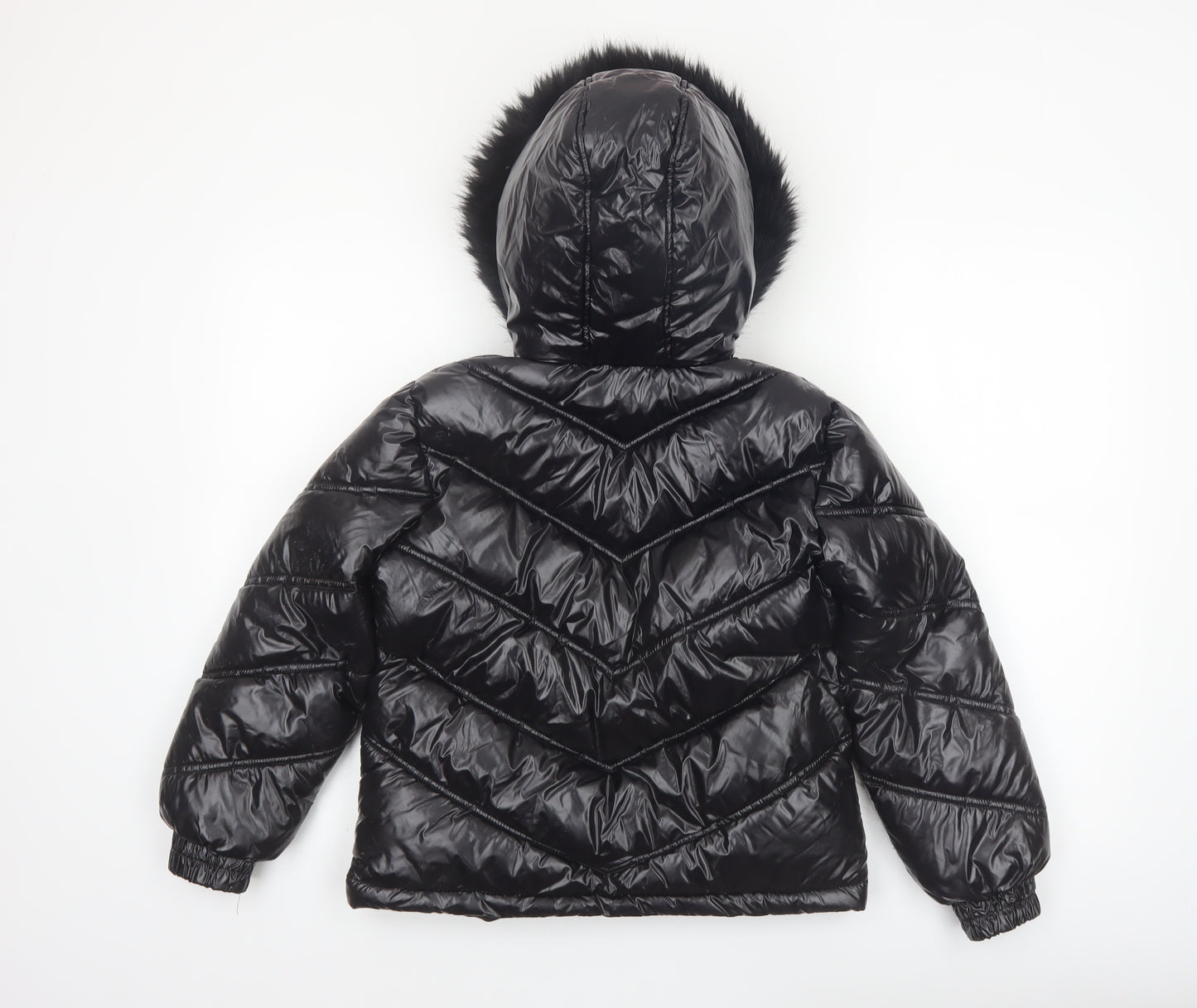 Lipsy London Boys Black Hooded Puffer Jacket 10 Years Faux Fur Trim Winter Coat