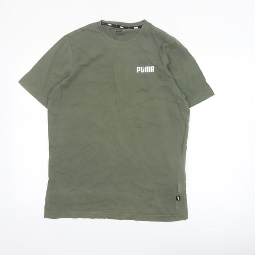 Puma Men's Green Crew Neck Short Sleeve Cotton T-Shirt M
