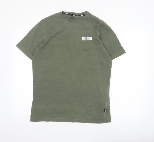 Puma Men's Green Crew Neck Short Sleeve Cotton T-Shirt M