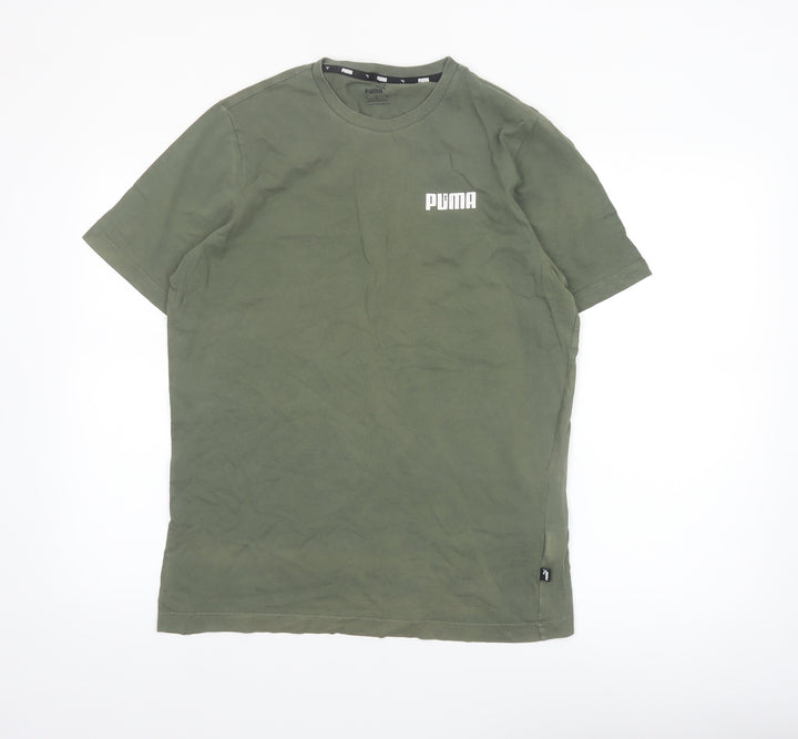Puma Men's Green Crew Neck Short Sleeve Cotton T-Shirt M