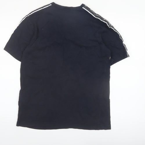 Champion Men's Black Medium Crew Neck Cotton T-Shirt with Logo Tape Trim