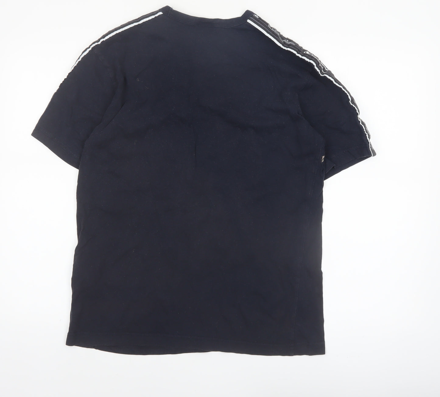Champion Men's Black Medium Crew Neck Cotton T-Shirt with Logo Tape Trim