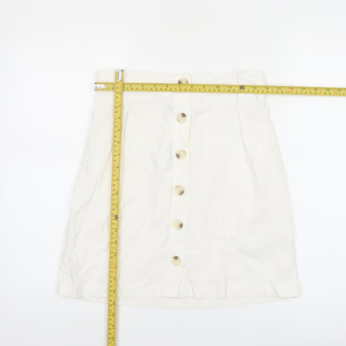 New Look Women's White Linen Blend A-Line Button Front Skirt Size 10