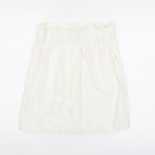 New Look Women's White Linen Blend A-Line Button Front Skirt Size 10