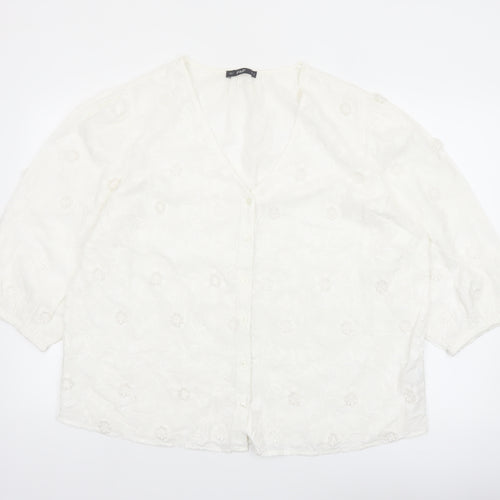 F&F Women’s White Embroidered Cotton Tunic Blouse Size 18