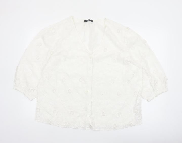 F&F Women’s White Embroidered Cotton Tunic Blouse Size 18