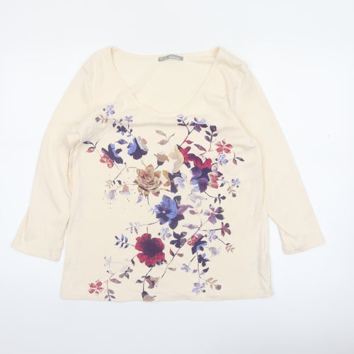 Marks and Spencer Women's Beige Floral 3/4 Sleeve T-Shirt UK 18