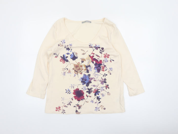 Marks and Spencer Women's Beige Floral 3/4 Sleeve T-Shirt UK 18