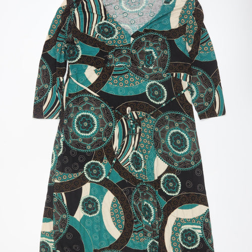 Wallis Women’s Multicoloured Geometric V-Neck A-Line Jersey Dress Size 18