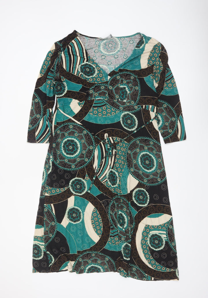 Wallis Women’s Multicoloured Geometric V-Neck A-Line Jersey Dress Size 18