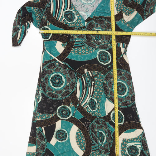Wallis Women’s Multicoloured Geometric V-Neck A-Line Jersey Dress Size 18
