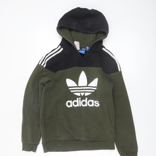 Adidas Boys Green Black Hooded Pullover Sweatshirt Size 11-12 Years