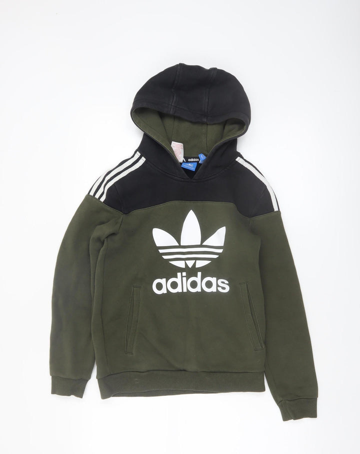 Adidas Boys Green Black Hooded Pullover Sweatshirt Size 11-12 Years
