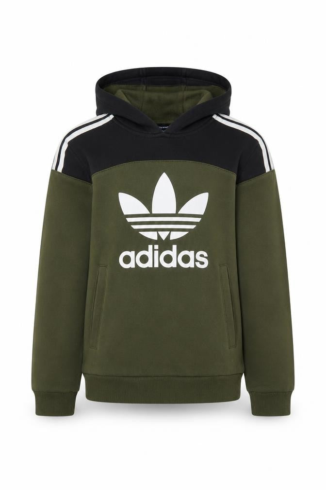 Adidas Boys Green Black Hooded Pullover Sweatshirt Size 11-12 Years