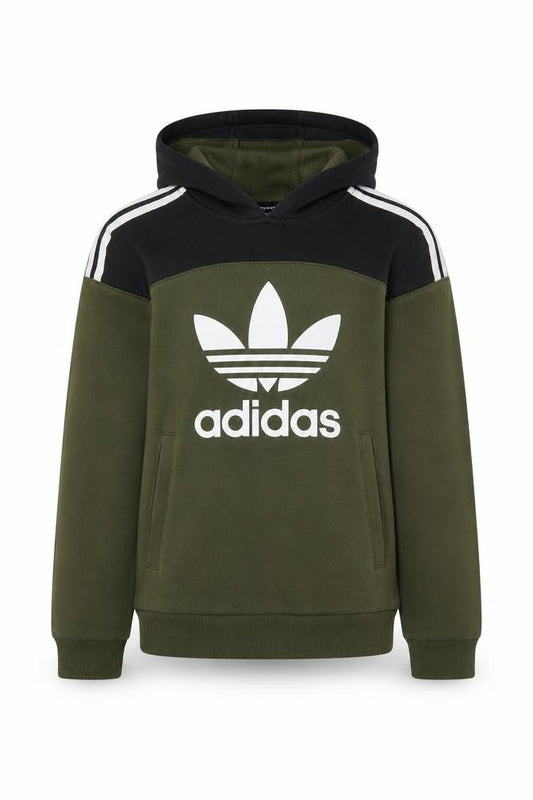Adidas Boys Green Black Hooded Pullover Sweatshirt Size 11-12 Years
