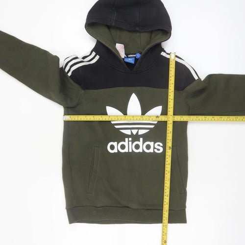 Adidas Boys Green Black Hooded Pullover Sweatshirt Size 11-12 Years