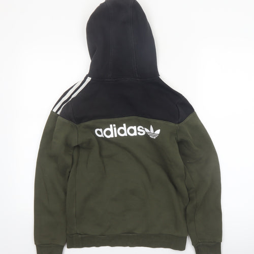 Adidas Boys Green Black Hooded Pullover Sweatshirt Size 11-12 Years