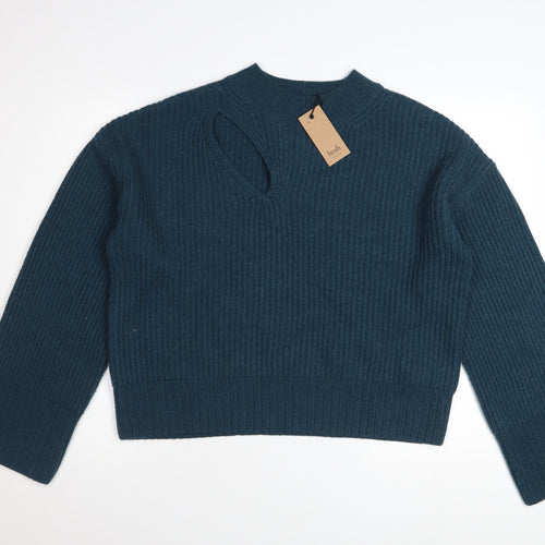 Hush Women’s Blue Ribbed Knit High Neck Pullover Jumper Size L