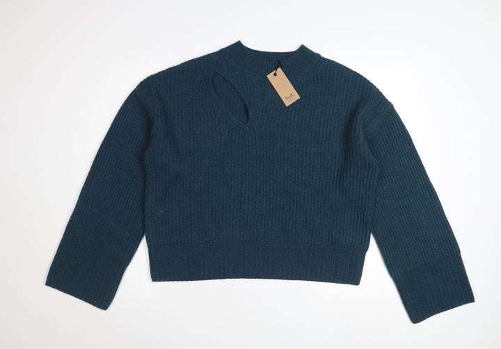 Hush Women’s Blue Ribbed Knit High Neck Pullover Jumper Size L