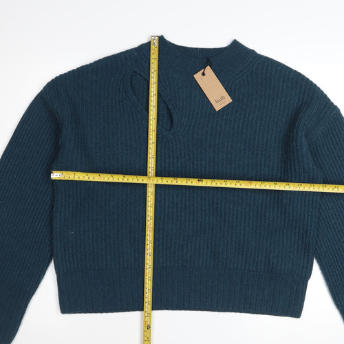 Hush Women’s Blue Ribbed Knit High Neck Pullover Jumper Size L