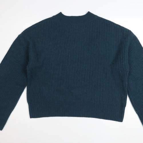 Hush Women’s Blue Ribbed Knit High Neck Pullover Jumper Size L