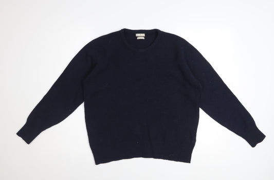 House of Bruar Women's Navy Blue Wool Crew Neck Jumper Size M