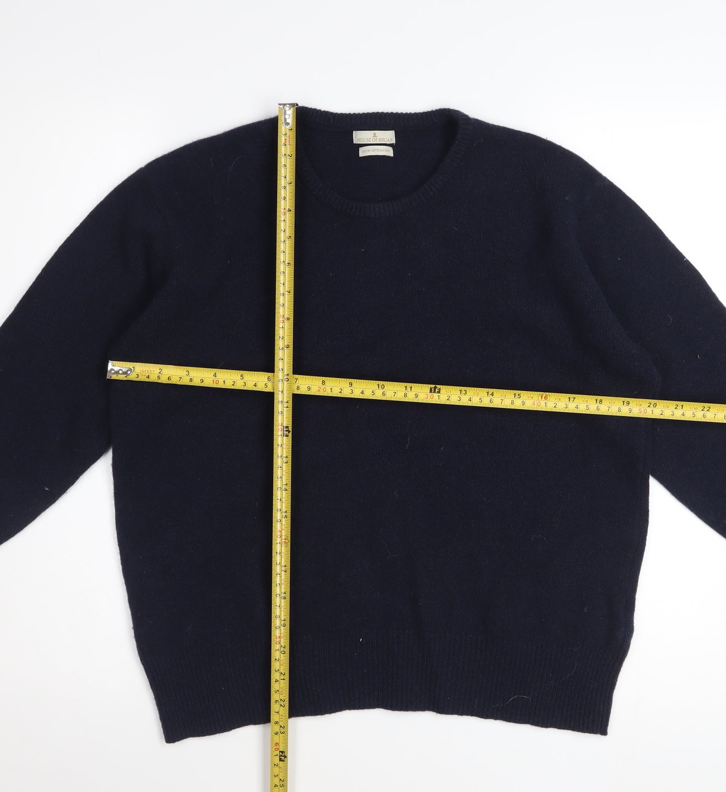 House of Bruar Women's Navy Blue Wool Crew Neck Jumper Size M