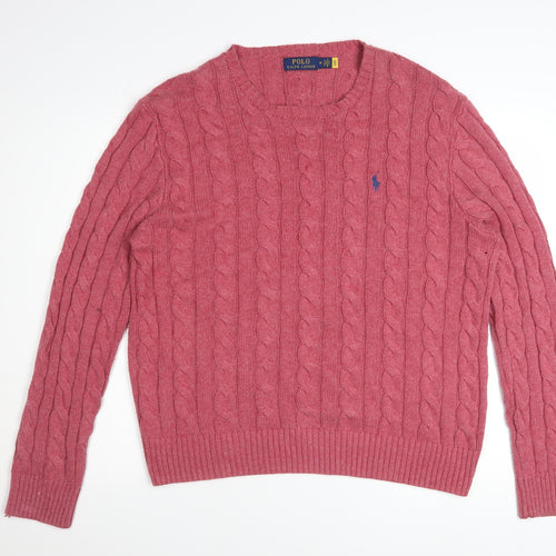 Polo Ralph Lauren Men's Pink Cable-Knit Cotton Jumper Size M