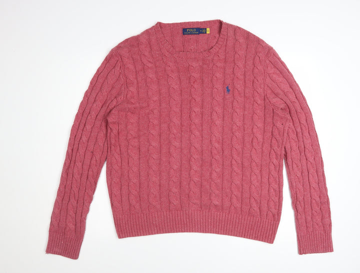 Polo Ralph Lauren Men's Pink Cable-Knit Cotton Jumper Size M