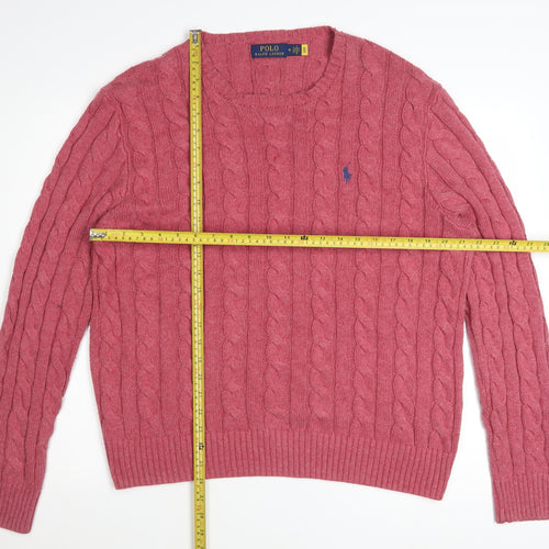 Polo Ralph Lauren Men's Pink Cable-Knit Cotton Jumper Size M