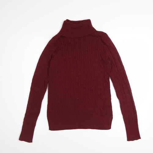 Jones New York Womens Red Cotton Roll Neck Cable Knit Jumper Size S