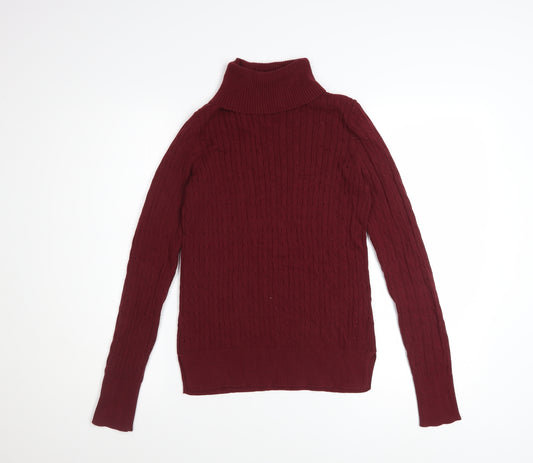 Jones New York Womens Red Cotton Roll Neck Cable Knit Jumper Size S