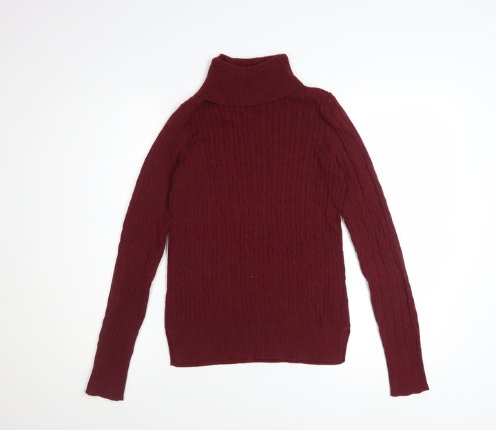 Jones New York Womens Red Cotton Roll Neck Cable Knit Jumper Size S