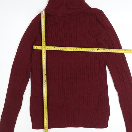 Jones New York Womens Red Cotton Roll Neck Cable Knit Jumper Size S