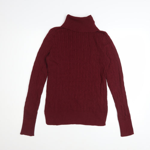 Jones New York Womens Red Cotton Roll Neck Cable Knit Jumper Size S