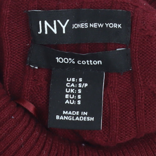 Jones New York Womens Red Cotton Roll Neck Cable Knit Jumper Size S
