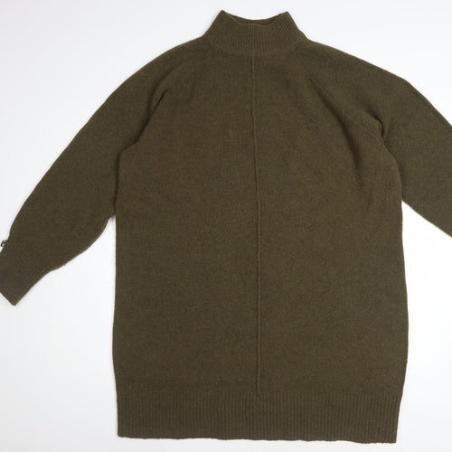 River Island Women’s Green Jumper Dress L Long Sleeve High Neck Knit