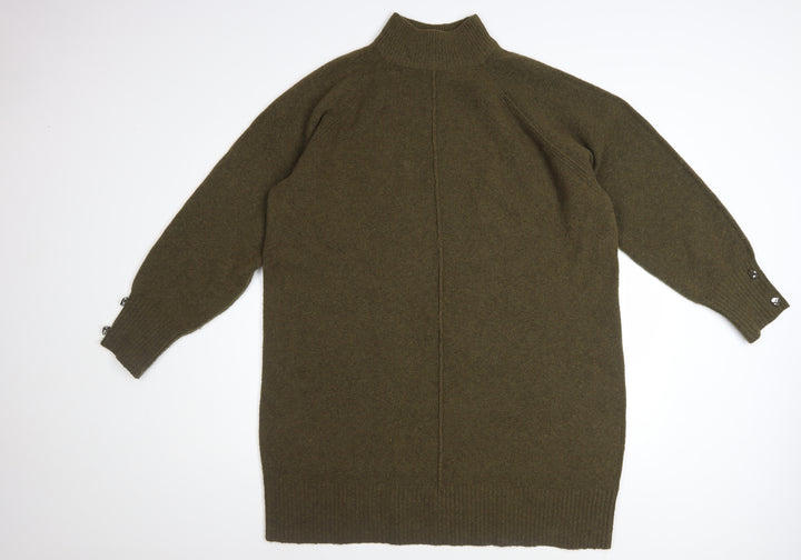 River Island Women’s Green Jumper Dress L Long Sleeve High Neck Knit