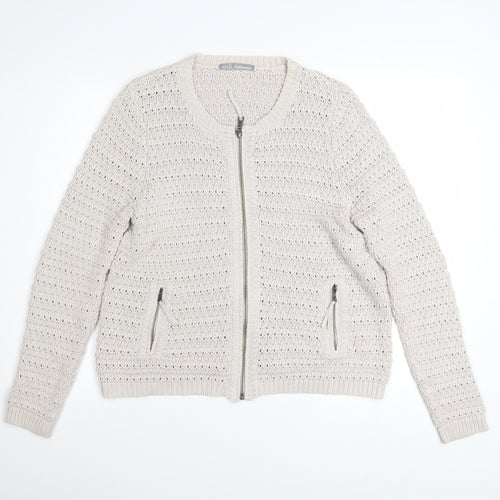 Marks and Spencer Women Beige Full Zip Knit Cotton Jumper UK 14