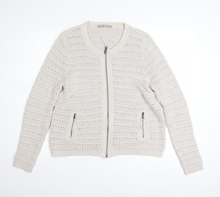 Marks and Spencer Women Beige Full Zip Knit Cotton Jumper UK 14