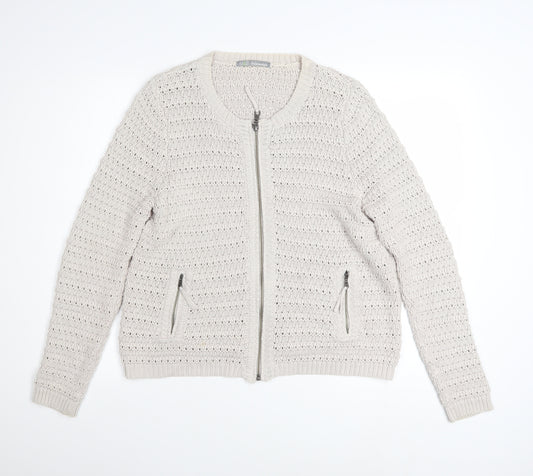 Marks and Spencer Women Beige Full Zip Knit Cotton Jumper UK 14